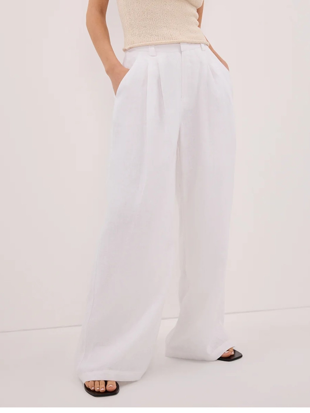 DISSH 100% Linen Wide-Leg Tailored Pants